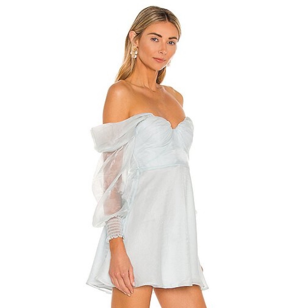 House of Harlow 1960 x Revolve Baby Blue Off-The-Shoulder Mini Dress